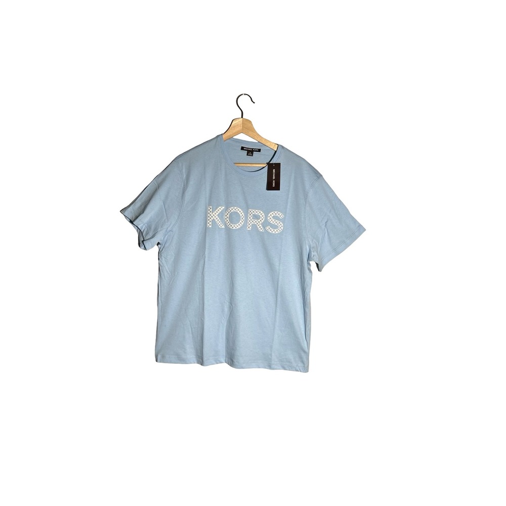 Michael Kors Womens Medium Blue Logo T Shirt Designer Graphic Tee NWT New